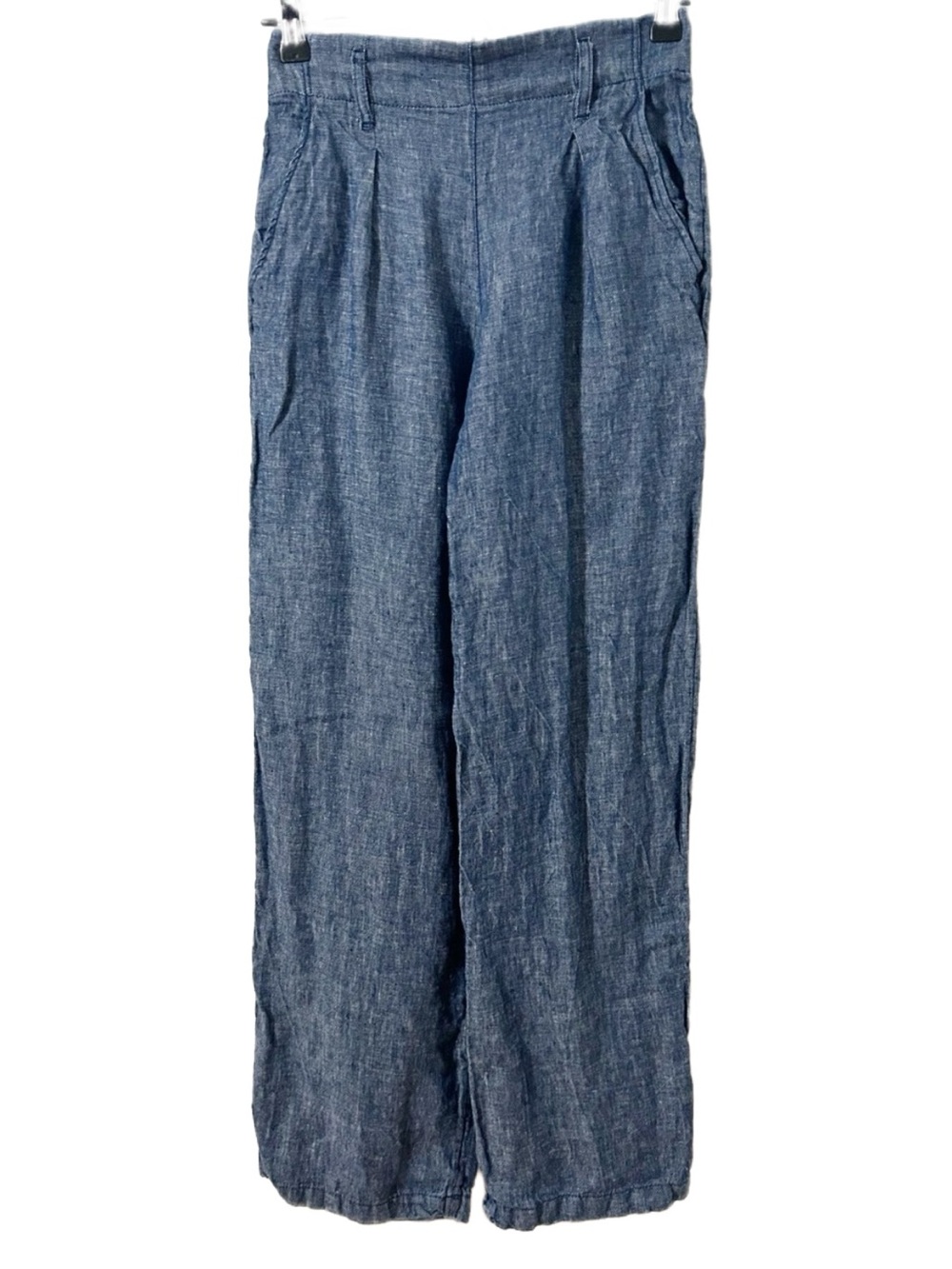 Christian Siriano New York 100% Linen High Rise Wide Leg Pants XS Chambray Blue